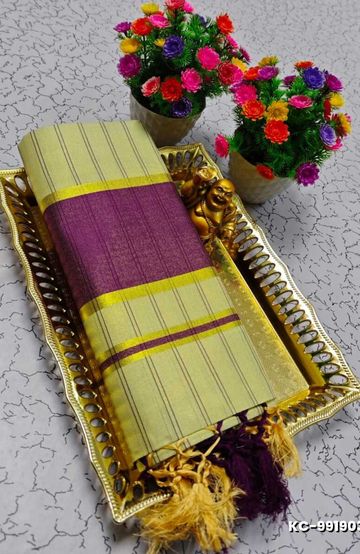 TRENDING KERALA SPECIAL FULL WORK EMBOSSED DIGITAL PRINTING TISSUE SAREE COLLECTIONS - GOLD (21)