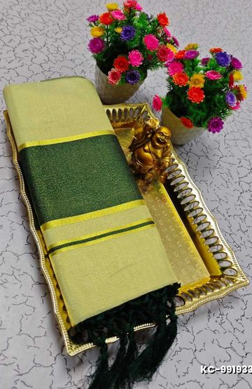 TRENDING KERALA SPECIAL FULL WORK EMBOSSED DIGITAL PRINTING TISSUE SAREE COLLECTIONS - CREAM (11)