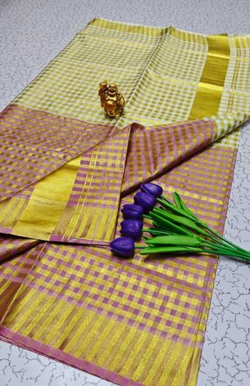 Beauty checked soft silk rich look design soft material function and party wear - BLUE SHADE