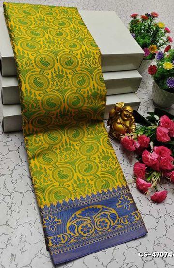 BRIDAL RAPIER COPPER SILK  FANCY  LIGHT WEIGHT SILK  SAREES - LIGHT YELLOW (1)