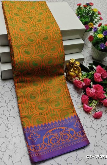 BRIDAL RAPIER COPPER SILK  FANCY  LIGHT WEIGHT SILK  SAREES - ORANGE