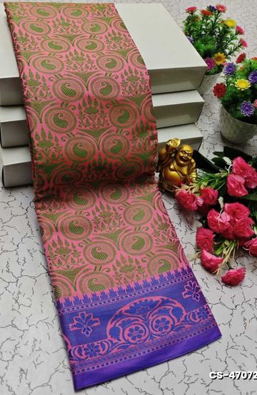 BRIDAL RAPIER COPPER SILK  FANCY  LIGHT WEIGHT SILK  SAREES - BABY PINK