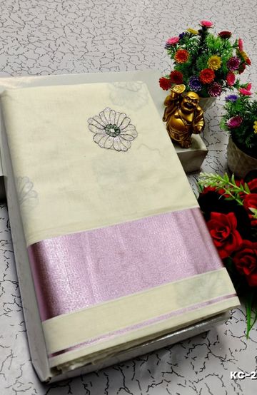 TRENDING KERALA SPECIAL FULL WORK EMBOSSED DIGITAL PRINTING  COTTON  SAREE COLLECTIONS - WHITE (58)