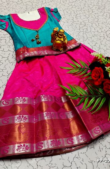 TRADITIONAL KIDS PATTU PAVADAI SET FUNCTION AND FESTIVAL WEAR - YELLOW COLOR (1)