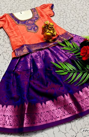 TRADITIONAL KIDS PATTU PAVADAI SET FUNCTION AND FESTIVAL WEAR - CORAL COLOUR (1)