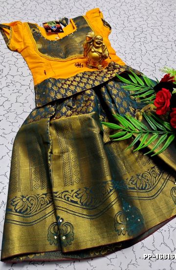 TRADITIONAL KIDS PATTU PAVADAI SET FUNCTION AND FESTIVAL WEAR - YELLOW COLOR (1)