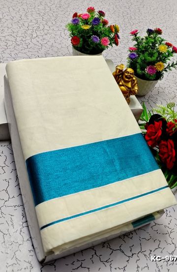 TRENDING KERALA SPECIAL FULL WORK EMBOSSED DIGITAL PRINTING COTTON  SAREE COLLECTIONS - WHITE (73)