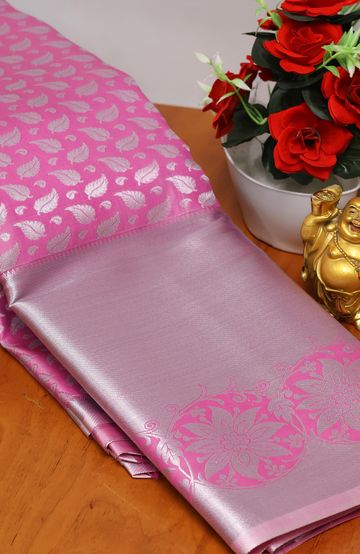 BRIDAL SILK GOLD SILVAR AND COPPER ZARI WEAVE AND WEDDING ART SILK SAREES - LIGHT PINK (6)