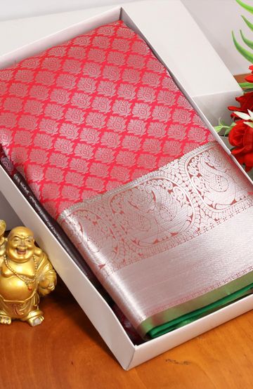 BRIDAL SILK GOLD SILVAR AND COPPER ZARI WEAVE AND WEDDING ART SILK SAREES - DARK PINK (6)