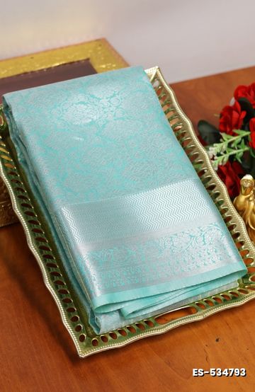 BRIDAL SILK GOLD SILVAR AND COPPER ZARI WEAVE AND WEDDING ART SILK SAREES - TURQUOISE GREEN (2)