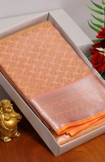 BRIDAL SILK GOLD SILVAR AND COPPER ZARI WEAVE AND WEDDING ART SILK SAREES - ORANGE N (5)
