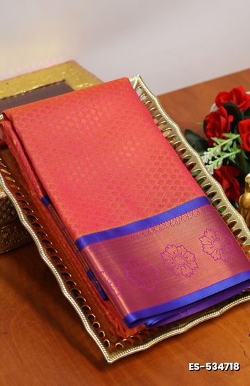 BRIDAL SILK GOLD SILVAR AND COPPER ZARI WEAVE AND WEDDING ART SILK SAREES - PEACH