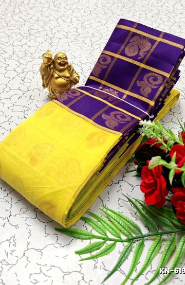 Korvai kotanji Trendy & Fancy bhutta and 2/100  Silk Cotton Sarees Function wear - YELLOW (1)