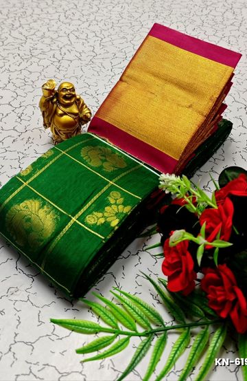 Korvai kotanji Trendy & Fancy bhutta and 2/100  Silk Cotton Sarees Function wear - DARK GREEN (2)