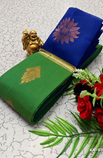 Korvai kotanji Trendy & Fancy bhutta and 2/100  Silk Cotton Sarees Function wear - GREEN (1)
