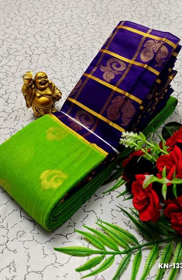 Korvai kotanji Trendy & Fancy bhutta and 2/100  Silk Cotton Sarees Function wear - GREEN (2)