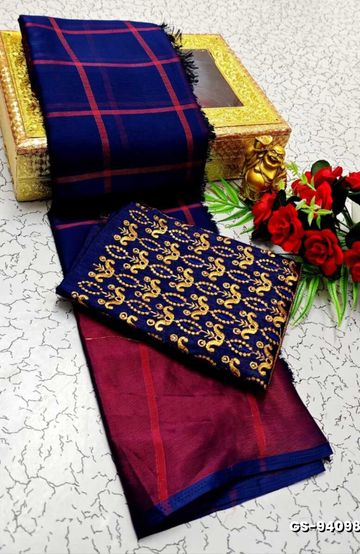 BRIDAL SILK GOLD SILVAR AND COPPER ZARI WEAVE AND WEDDING ART SILK SAREES - PURPLE COLOUR (2)