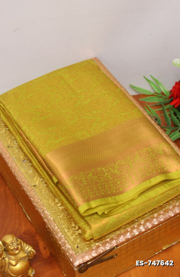 BRIDAL SILK GOLD SILVAR AND COPPER ZARI WEAVE AND WEDDING ART SILK SAREES - LIGHT PEACH (3)