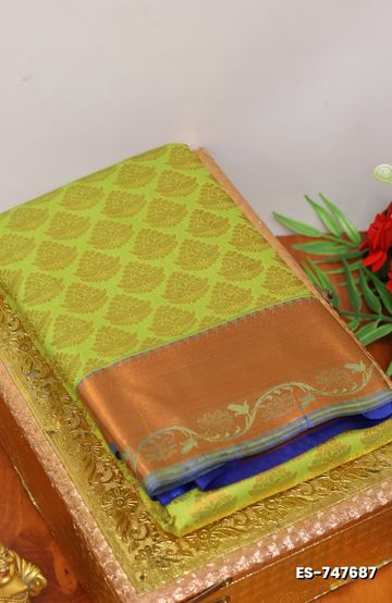 BRIDAL SILK GOLD SILVAR AND COPPER ZARI WEAVE AND WEDDING ART SILK SAREES - FLORAISON GREEN (6)