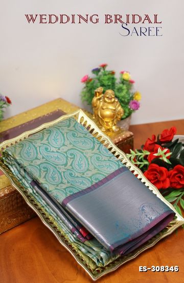 Beauty checked soft silk rich look design soft material function and party wear - OLIVE GREEN