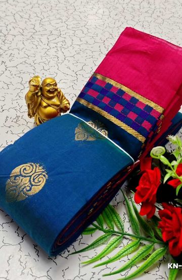 Korvai kotanji Trendy & Fancy bhutta and 2/100 Silk Cotton Sarees Function wear - LIGHT BLUE