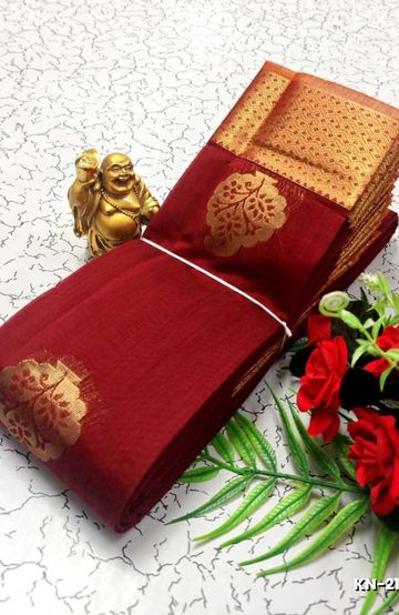 Korvai kotanji Trendy & Fancy bhutta and 2/100 Silk Cotton Sarees Function wear - MAROON COLOR