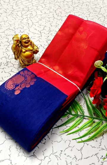 Korvai kotanji Trendy & Fancy bhutta and 2/100 Silk Cotton Sarees Function wear - ROYAL BLUE