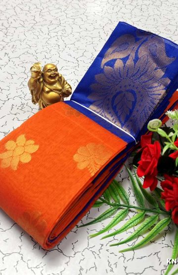 Korvai kotanji Trendy & Fancy bhutta and 2/100 Silk Cotton Sarees Function wear - ORANGE