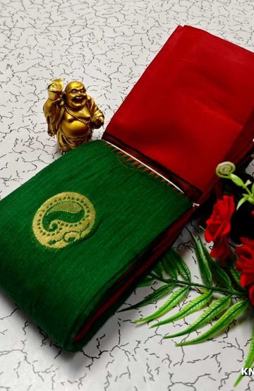 Korvai kotanji Trendy & Fancy bhutta and 2/100 Silk Cotton Sarees Function wear - GREEN COLOUR