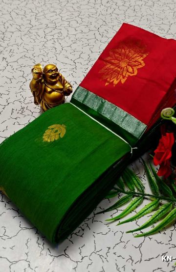 Korvai kotanji Trendy & Fancy bhutta and 2/100 Silk Cotton Sarees Function wear - DARK GREEN