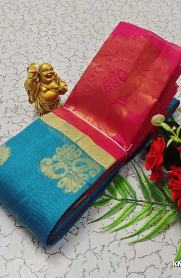 Korvai kotanji Trendy & Fancy bhutta and 2/100 Silk Cotton Sarees Function wear - SKY BLUE
