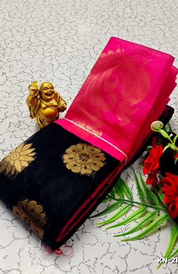 Korvai kotanji Trendy & Fancy bhutta and 2/100 Silk Cotton Sarees Function wear - BLACK