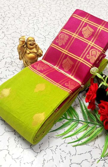 Korvai kotanji Trendy & Fancy bhutta and 2/100 Silk Cotton Sarees Function wear - FLORAISON GREEN