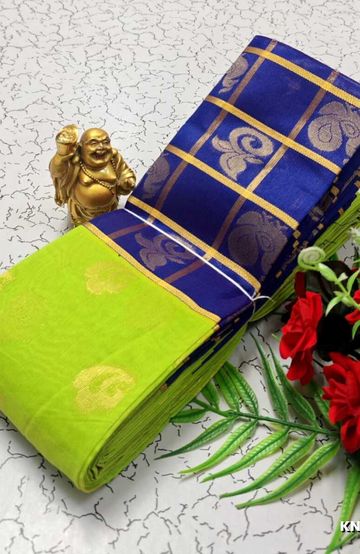 Korvai kotanji Trendy & Fancy bhutta and 2/100 Silk Cotton Sarees Function wear - PARET GREEN