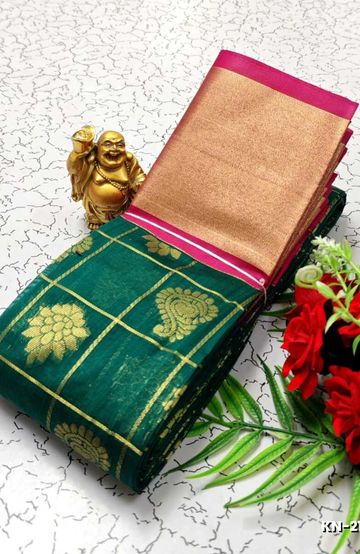 Korvai kotanji Trendy & Fancy bhutta and 2/100 Silk Cotton Sarees Function wear - GREEN