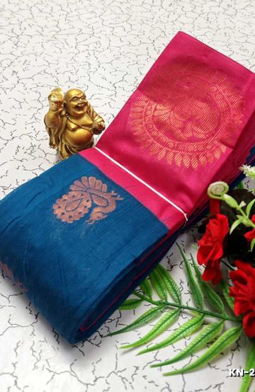 Korvai kotanji Trendy & Fancy bhutta and 2/100 Silk Cotton Sarees Function wear - NORMAL  BLUE