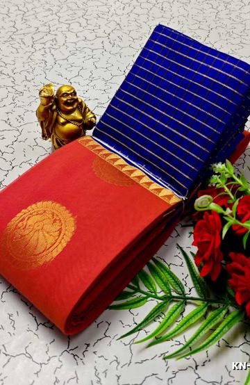 Korvai kotanji Trendy & Fancy bhutta and 2/100 Silk Cotton Sarees Function wear - CORAL COLOUR