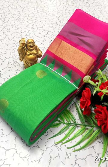Korvai kotanji Trendy & Fancy bhutta and 2/100 Silk Cotton Sarees Function wear - EMERALD COLOUR (1)