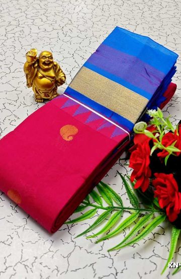 Korvai kotanji Trendy & Fancy bhutta and 2/100 Silk Cotton Sarees Function wear - DARK PINK (1)