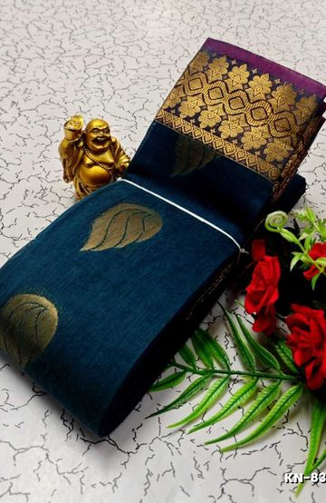 Korvai kotanji Trendy & Fancy bhutta and 2/100 Silk Cotton Sarees Function wear - PEACKOK BLUE (1)