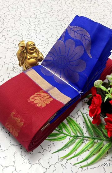 Korvai kotanji Trendy & Fancy bhutta and 2/100 Silk Cotton Sarees Function wear - BROWN COLOUR