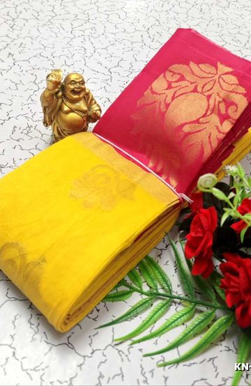 Korvai kotanji Trendy & Fancy bhutta and 2/100 Silk Cotton Sarees Function wear - YELLOW (1)