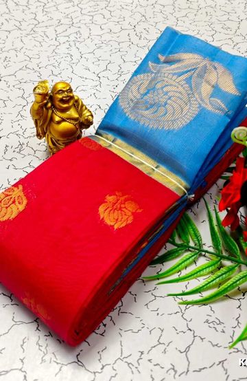 Korvai kotanji Trendy & Fancy bhutta and 2/100 Silk Cotton Sarees Function wear - TOMATO COLOUR (1)