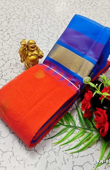 Korvai kotanji Trendy & Fancy bhutta and 2/100 Silk Cotton Sarees Function wear - ORANGE (1)