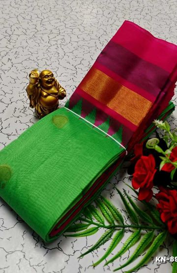 Korvai kotanji Trendy & Fancy bhutta and 2/100 Silk Cotton Sarees Function wear - EMERALD COLOUR (2)
