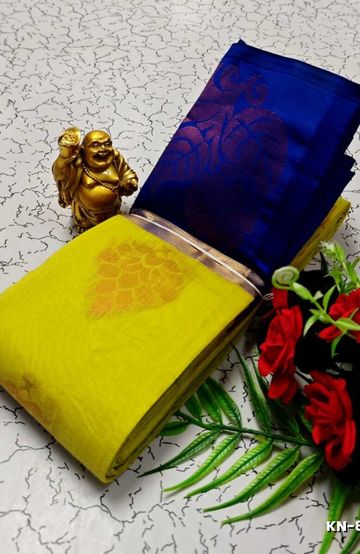 Korvai kotanji Trendy & Fancy bhutta and 2/100 Silk Cotton Sarees Function wear - YELLOW (2)