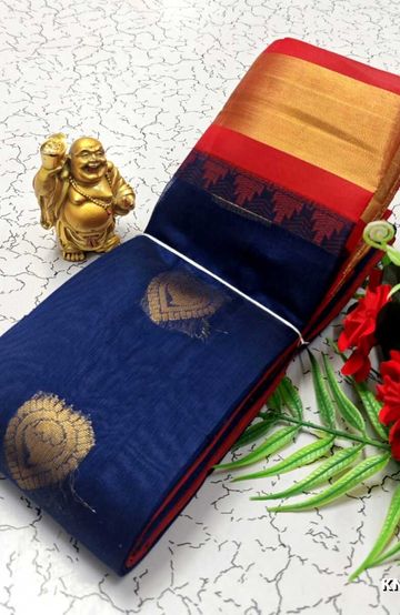 Korvai kotanji Trendy & Fancy bhutta and 2/100 Silk Cotton Sarees Function wear - R BLUE (2)