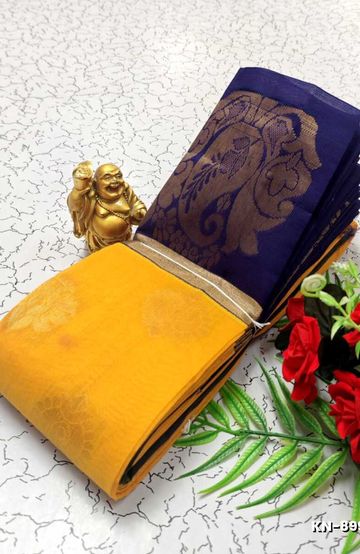 Korvai kotanji Trendy & Fancy bhutta and 2/100 Silk Cotton Sarees Function wear - YELLOW COLOR (2)