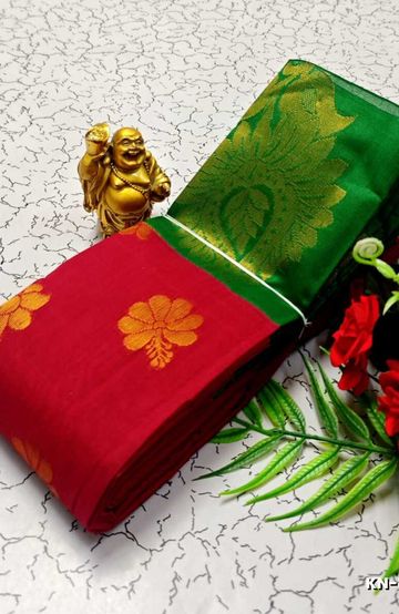 Korvai kotanji Trendy & Fancy bhutta and 2/100 Silk Cotton Sarees Function wear - TOMATO COLOUR (3)