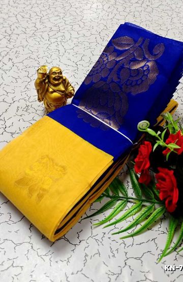 Korvai kotanji Trendy & Fancy bhutta and 2/100 Silk Cotton Sarees Function wear - YELLOW COLOR (3)